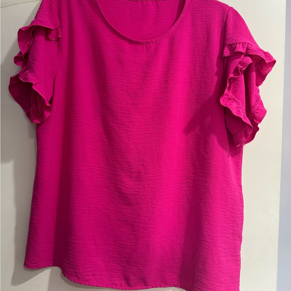 SHEIN Fuchsia Ruffle Sleeve Blouse